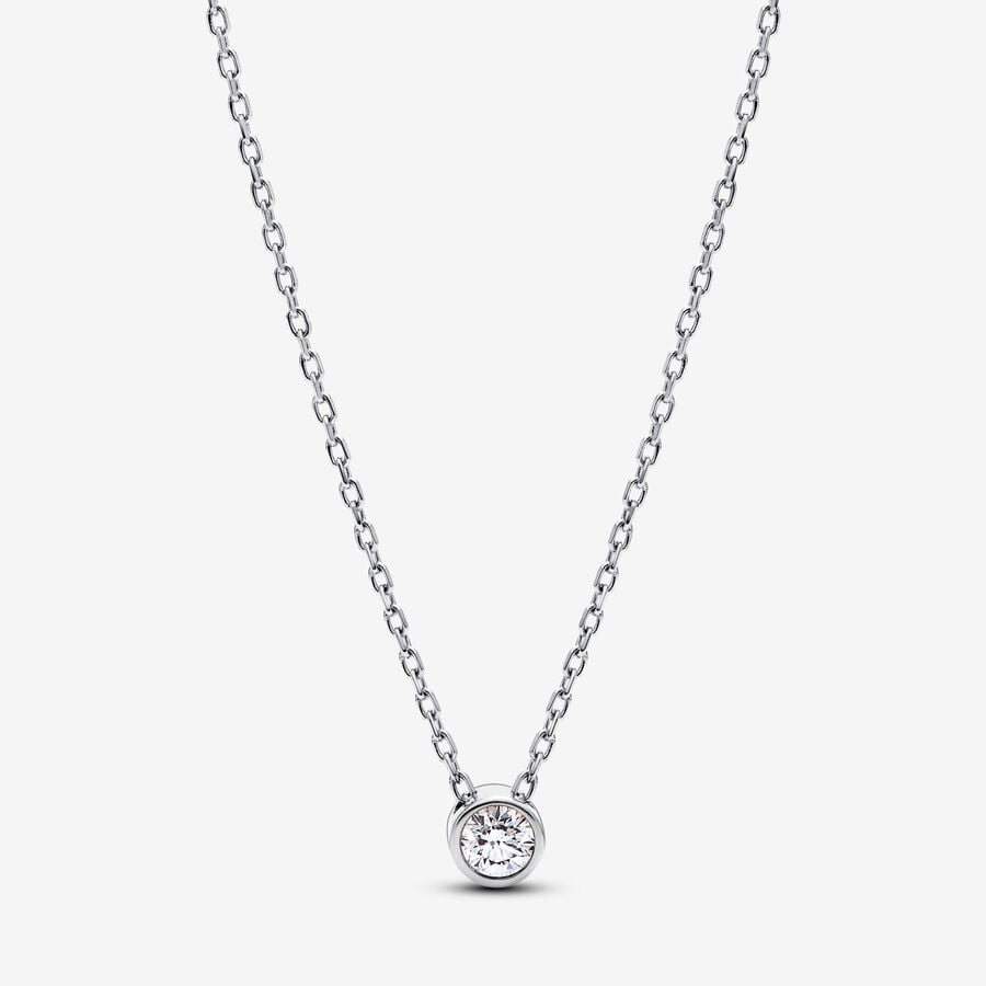 Pandora Era Bezel Lab-grown Diamond Pendant Necklace and Earrings set 0.45 carat tw Sterling Silver